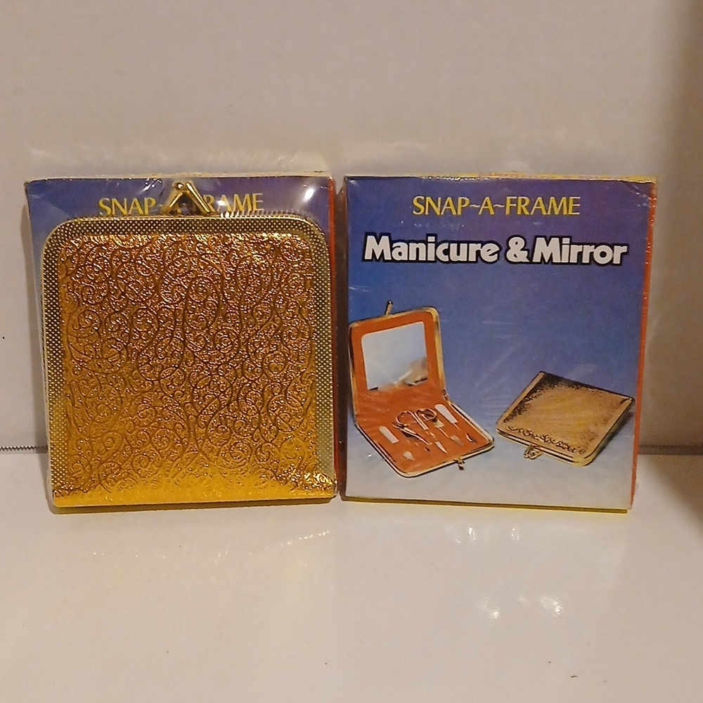 Vintage 70s Gold Manicure Set with Mirror
